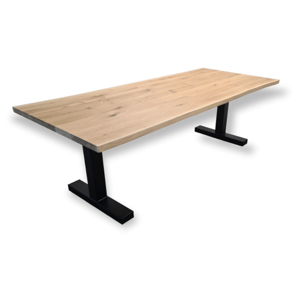 Eikenboomstam tafel met dubbele stalen T-poot